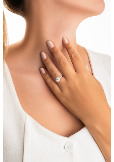 Işıltılı Mozanit 18 Ayar Beyaz Altın Kaplama Ayarlanabilir Gümüş Yüzük Beyaz