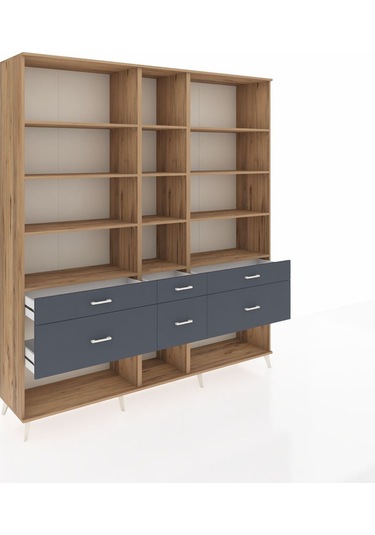 Hyperion Dolap 12 Raflı 6 Çekmeceli 220x44x243 Çam-çam/antrasit Atlas Çam/antrasıt