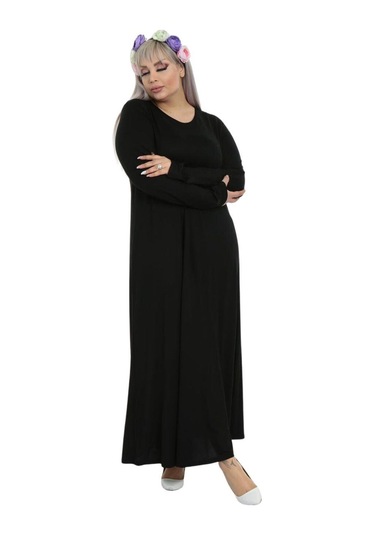 Melsay Butik Desensiz Kollu Kadın Uzun Siyah Tesettür Elbise Siyah