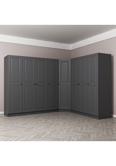 Kale 8 Kapaklı 4 Çekmeceli Köşe Dolap Antrasit Mebran İlkbahar 210cm Antrasit