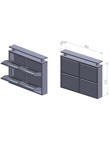Kaser Metal 2+2 Li Siyah Metal Ayakkabılık Siyah