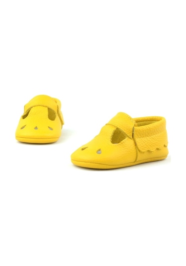 Hapshoe Kids Hakiki Deri Sarı Lastikli Kız Bebek Patik Sarı