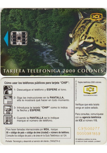 Kosta Rika Telefon Kartı 1999 Vahşi Yaşam Temalı. 2000 Kolon.