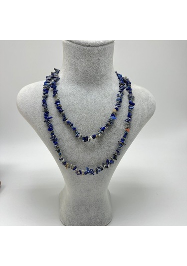Sertifikalı Lapis Lazuli Saçaklı Model Doğal Taş Kolye 80 Cm Çok REnkli