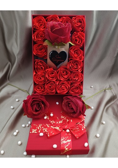 İnci Mode Seni Seviyorum 18+1 Çiçekli Kutu Hediyelik Çiçek Kutusu Kırmızı Sevgiliye Eşe Hediye