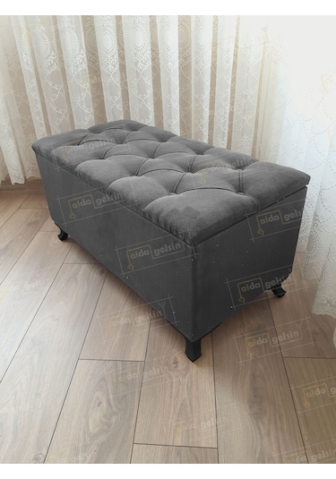 Lüks Sandıklı Kapitoneli Ayakucu Puf Bench 110 Cm Siyah Ayak Siyah