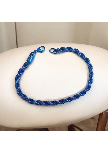 Erkek Halat Zincirli Lacivert Renk Çelik Bileklik 8805 Lacivert