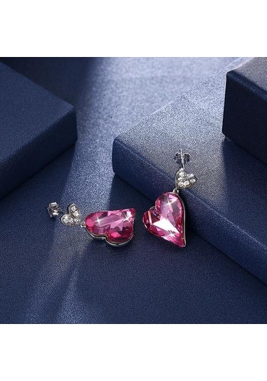 Kadınlar İçin 925 Ayar Gümüş Küpe Romantik Kalp Avusturyalı Kristal Saplama Küpe Yıldönümü Hediyeler Basit Güzel Takı Saplama Küpe Mor Altın - Gümüş