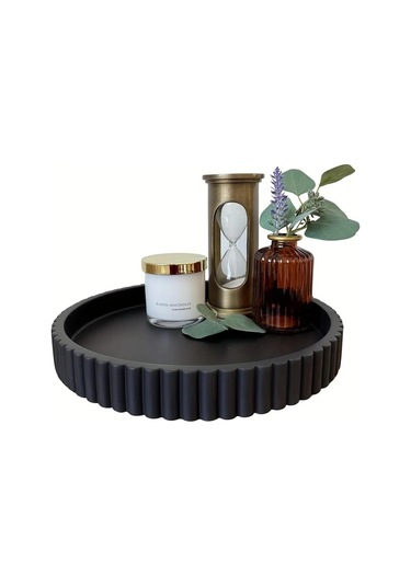 Willowhaven 1 Adet Mondrame Vintage Boho Ahşap Dekoratif Tepsi Siyah - Dayanıklı Kahve Masası Aksesuarı