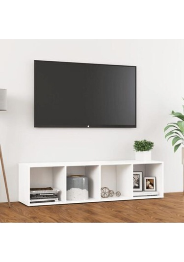Tdesıgno Ezgi -kitaplık- Televizyon Sehpası -ünitesi Beyaz 4 Raflı 30 Cm Beyaz