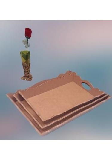 Hobi Dekoratif Model Üçlü Tepsi Seti Dalgalı Kenar Ahşap HAM MDF El Yapımı