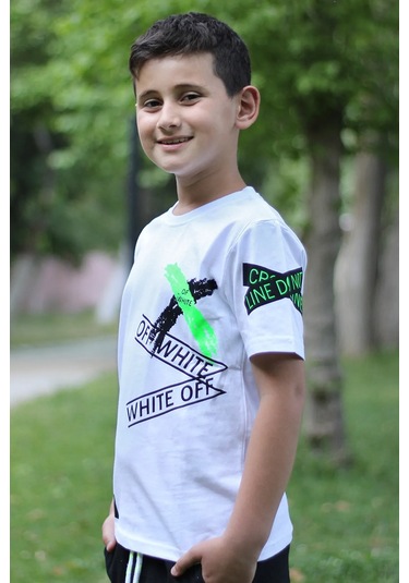 X Baskılı %100 Pamuk Erkek Çocuk T-shirt 9-16 Yaş Beyaz