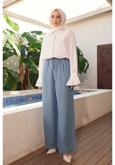 Neways 1105-denim Battal Lastikli Pantolon Mavi Çok Renkli