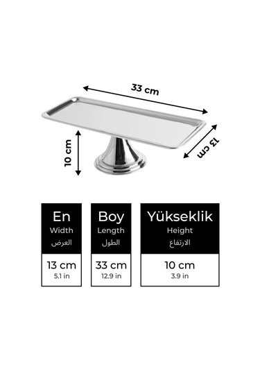 2'li Gümüş Dikdörtgen, Ayaklı Şık Kek, Pasta, Kurabiye Ve Tatlı Servis Sunum Standı Gümüş