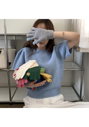 Elmpaly Yeşil Kadın Kışlık Dokunmatik Eldiven - Bisiklet Ve Dış Kullanım İçin, Şık Papatya Desenli