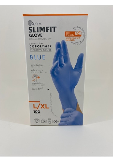 Slimfit Glove Pudrasız Yırtılmaya Dayanıklı Tek Kullanımlık Mavi Eldiven 100'lü