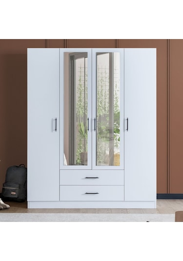 Gardırop, Blesk Hera 4 Kapaklı, Aynalı Çekmeceli Dolap Çok Renkli