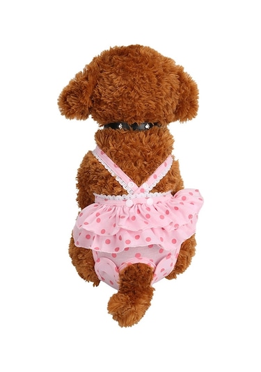 Pet Köpek Polka Dot Etek Ve Önlük Fizyolojik Pantolon Için Adet Fizyolojik Pantolon, Boyut: L Pembe