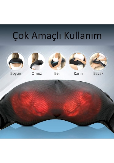 Valkyrie Şarjlı Shiatsu Bel Bacak Ayak Sırt Boyun Masaj Aleti Isıtmalı 8 Nodüllü 1. Kalite Rahatlatıcı Kas Gevşetici Masaj Cihazı Siyah