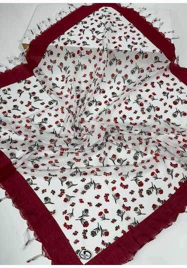 Sökme Boncuklu Pamuk Yazma - 05647 Kırmızı Beyaz