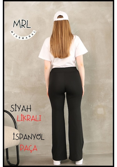 Kadın Siyah Yüksek Bel Toparlayıcı Tayt Pantolon Ispanyol Paça Likralı Esnek Dalgıç Kumaş 1040 SiYAH