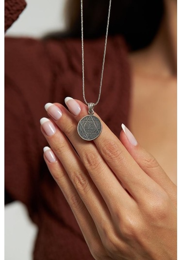 Roza Silver Otantik Süleyman'ın Mührü Oksitli 925 Ayar Gümüş Kolye Rn10218