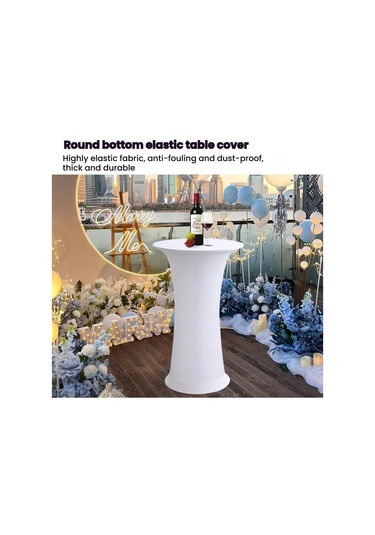 Sones Elastik Spandex Masa Örtüsü Otel Düğün Dekoru Düz Renk Kokteyl Yuvarlak Tabanlı Bar Örtüsü, Boyut: 80 Cm Yuvarlak Beyaz Beyaz