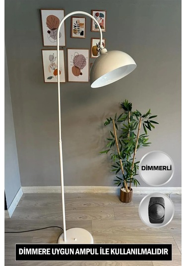 Dimmerli Işığı Ayarlanabilen Işığı Artırılıp Azaltılabilen Beyaz Hareketli Başlık Metal Lambader Beyaz