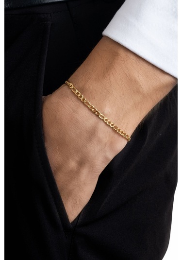 Klasik Sarı Kaplama Çelik Erkek Bileklik Sarı