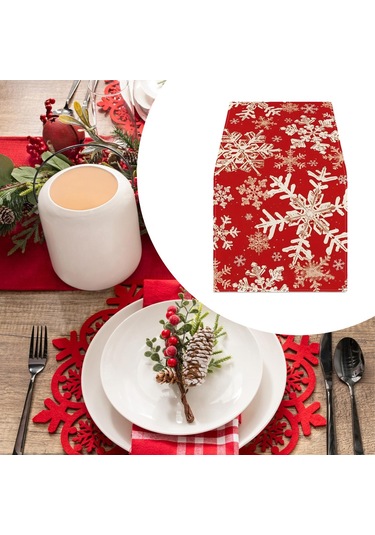 Homyl Dikdörtgen Masa Örtüsü Festival Mevsimlik Kış Dolabı Kar Taneleri