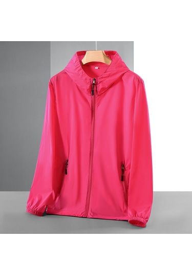 Yaz Güneş Koruma Giyim Erkek Kadın Ultra Ince Artı Boyutu Güneş Koruyucu Ceket Çiftin Çabuk Kuruyan Ceket Gül Kırmızı Fuşya