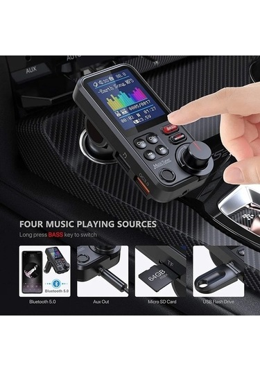 Moly Xiaoguang 1.8 İnç Kablosuz Bluetooth Fm Verici Aux, Qc3.0, Şarj Edilen Tizli Sesli Araç Ürünü
