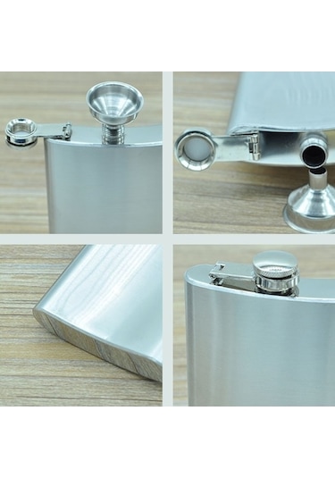 Ganzhoushop Vahşi Tipi Taşınabilir Spor Seyahat Paslanmaz Çelik Matara Hava Geçirmez Kapaklı Ev El Cep 225ml Xe Gümüş