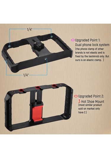 Kangvka Ulanzi U-rig Pro Telefon Video Tutucu, 3 Hot Shoe Desteği İle Geliştirilmiş, İki Kilitleli Sağlam Tutma, Aksesuar Uyumlu