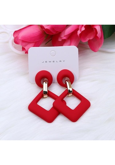 Kırmızı Opk, 2023'ün Yeniliği, 12 Renk, Kare Akrilik Çerçeveler, Kadınlar İçin Lüks Çok Renkli Geometrik Küpe, Takı Pd1488 Kırmızı