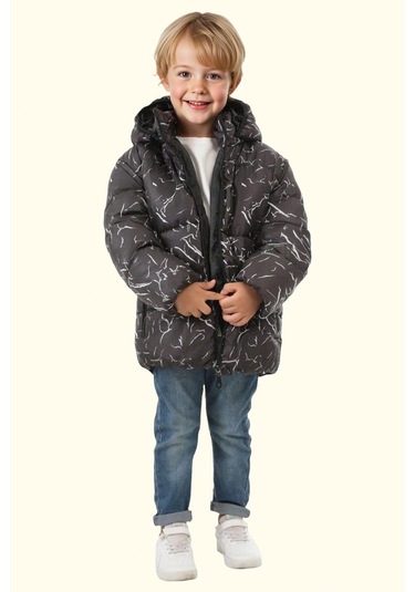 Erkek Çocuk Çıkabilir Kapüşonlu Su Ve Rüzgar Geçirmez Kışlık Şişme Mont & Kaban & Parka Siyah