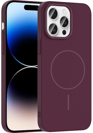 Ardemix İphone Uyumlu 14 Pro Max Kılıf Magsafe Şarj Özellikli Ruby Silikon Kapak - Mürdüm Şeffaf