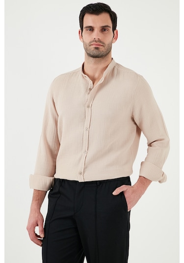 Buratti Pamuklu Regular Fit Hakim Yaka Erkek Gömlek Cf25S127702 Bej