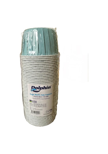Dolphin Muffin Kağıt Karton Pastel Mavi Cupcake Kek Kalıbı Kapsülü Kabı - 50 Adetlik 1 Paket Renkli
