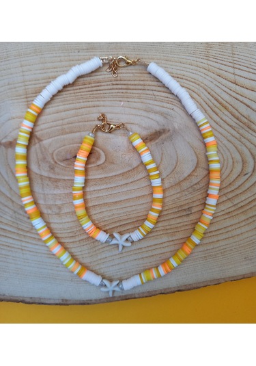 Sarı Deniz Yıldızı Fimo Kolye Bileklik Set Kolye PYTKFMKLYBLK32