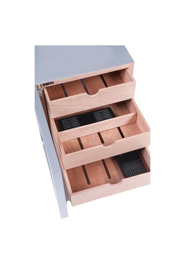 Cohiba Çekmeceli Sedir Humidor Puro Kutusu Gümüş