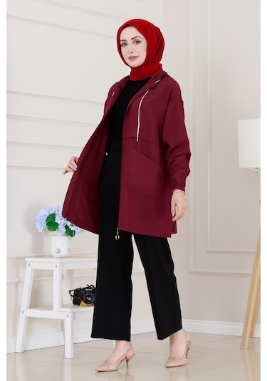 Sevitli Kapüşonlu Önü Patlı Kap-bordo-5165 Bordo