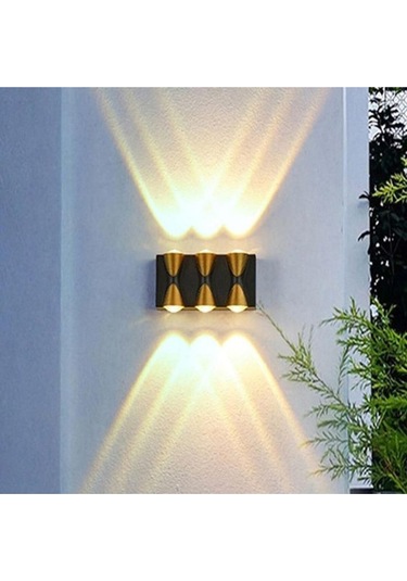 6 Watt Gün Işığı Ledli Dış Mekan, Bahçe, Teras, Balkon, Kamelya, Veranda Apliği, Bahçe Duvar Armatür Siyah Gold