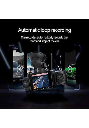 Xuweiwei Baideluo Hd Triple Camera Cardless Araç Kayıt Cihazı Ön 1080p Yan 480p 3 Lens Döngü Kayıt G Sensorlu Araç Suv Otobüs Kamyon İçin