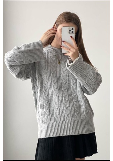 Madmext Gri Bisiklet Yaka Örme Triko Kazak Mg2009 Gri