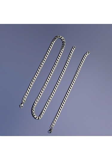 Ince Çelik Erkek Kolye Bileklik Set Zincir Takı Aksesuar K24 T5 Çelik