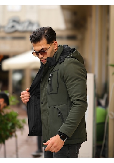 Haki Su Ve Rüzgar Geçirmez Içi Kürklü Softshell Mont Haki