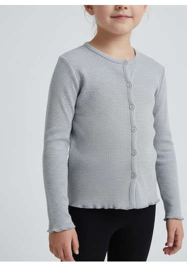 Kız Çocuk Fitilli %100 Pamuklu Düğmeli Hırka Gri