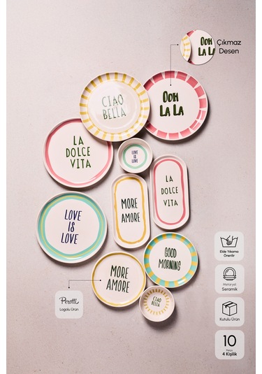 La Dolce Vita 10 Parça 4 Kişilik Kahvaltı Takımı Cokrenklı Çok Renkli