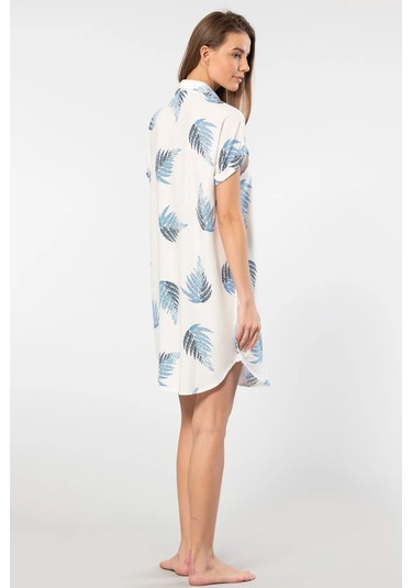 Türen 3601 Kadın Kısa Kollu Dokuma Gömlek Elbise -ekru Ekru